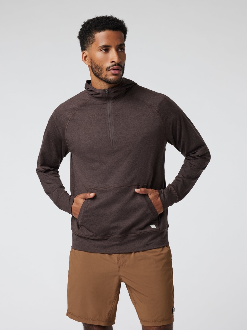 Vuori Ponto Performance 1/2 Zip Hoodie Brown Kangaroo Pocket Men’s XL